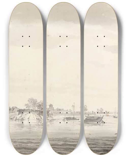 Triptych art skateboard deck of William Hodges Original Drawings For Choix De Vues De Linde And Others Pl18 by William Hodges (1744-1797)