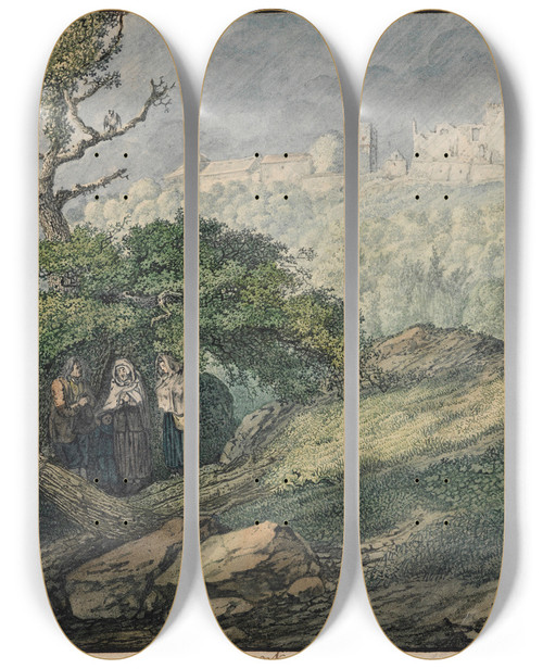 Triptych art skateboard deck of Carl Philipp Fohr Ruine Frankenstein Winter by Carl Philipp Fohr (1795-1818)
