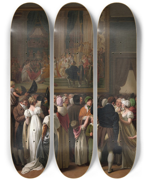 Triptych art skateboard deck of Louis Lopold Boilly The Public Viewing Davids Coronation At The Louvre by Louis Leopold Boilly (1761-1845)