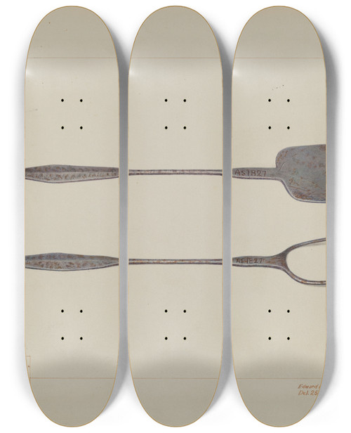 Triptych art skateboard deck of Edward L Loper Griddlecake Turner And Fork by Edward L Loper (1916-2011)