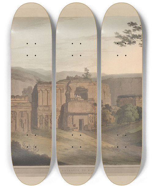 Triptych art skateboard deck of Thomas Daniell Oriental Scenery Pl37 by Thomas Daniell (1749-1840)