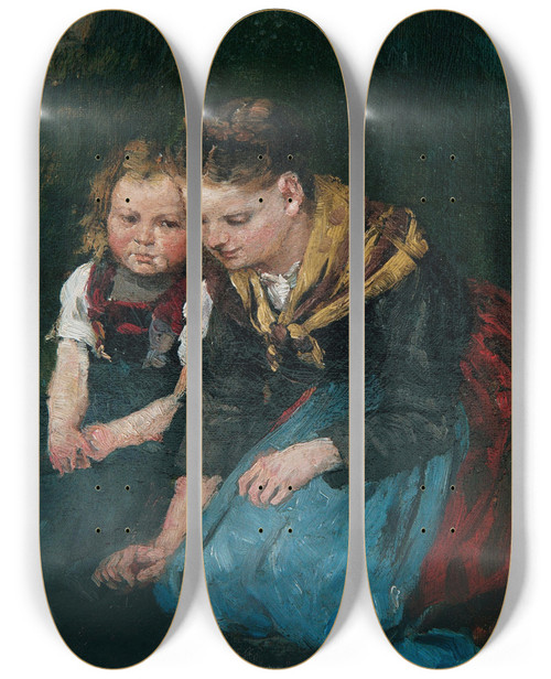 Triptych art skateboard deck of Johann Sperl Mutter Und Kind by Johann Sperl (1840-1914)