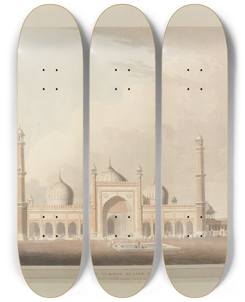 Triptych art skateboard deck of Thomas Daniell Oriental Scenery Pl23 by Thomas Daniell (1749-1840)