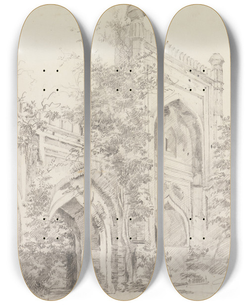 Triptych art skateboard deck of William Hodges Original Drawings For Choix De Vues De Linde And Others Pl53 by William Hodges (1744-1797)