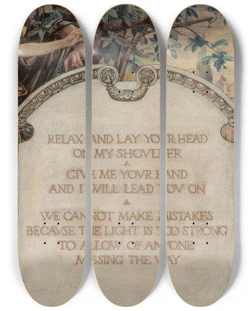 Triptych art skateboard deck of Frank Xavier Leyendecker The Abolishing Of Death Cosmopolitan Commission by Frank Xavier Leyendecker (1876-1924)