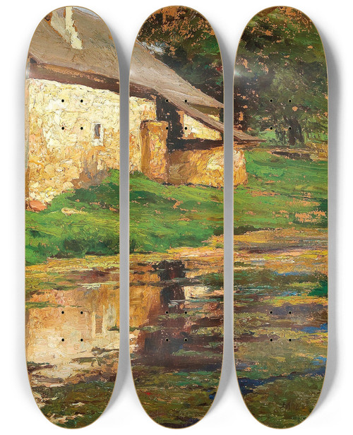 Triptych art skateboard deck of Olga Wisingerflorian Am Tmpel Hinterm Haus by Olga Wisinger-Florian (1844-1926)