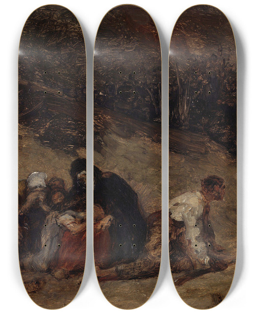 Triptych art skateboard deck of Constantin Meunier Episode Uit De Boerenkrijg by Constantin Meunier (1831-1905)