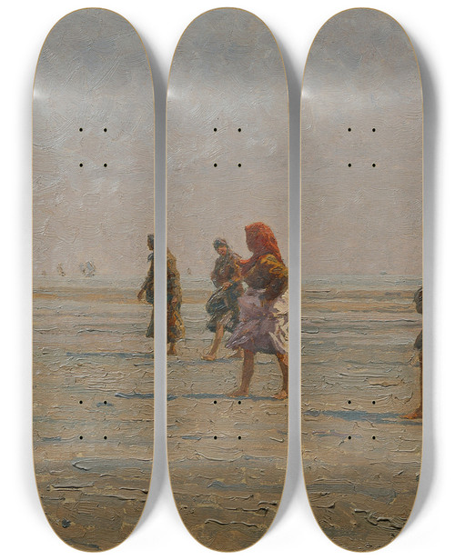 Triptych art skateboard deck of Stefan Simony Gradeser Frauen by Stefan Simony (1860-1950)