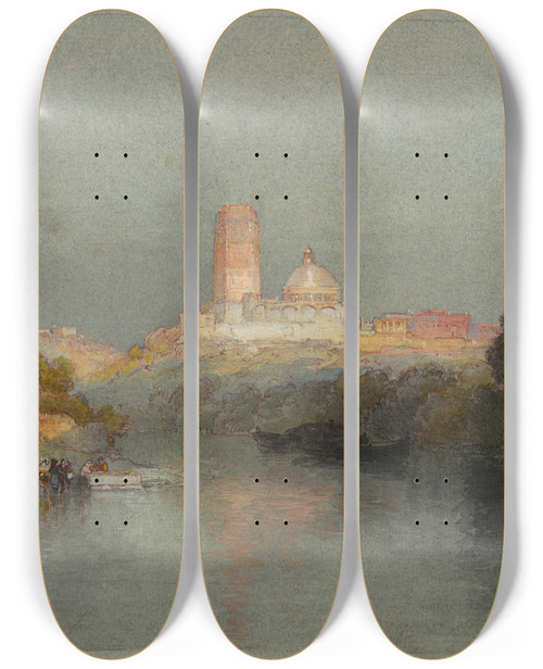 Triptych art skateboard deck of Thomas Moran Hacienda On The Lerma River San Juan Mexico by Thomas Moran (1837-1926)