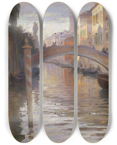 Triptych art skateboard deck of Imre Gergely Abendstimmung In Venedig by Imre Gergely (1868-1914)
