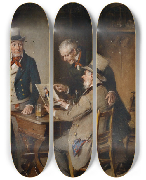 Triptych art skateboard deck of Hermann Kern Der Fagottspieler by Hermann Kern (1838-1912)