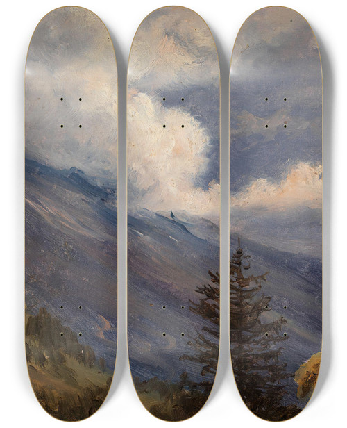 Triptych art skateboard deck of Thomas Fearnley View From Grindelwald In Switzerland by Thomas Fearnley (1802-1842)