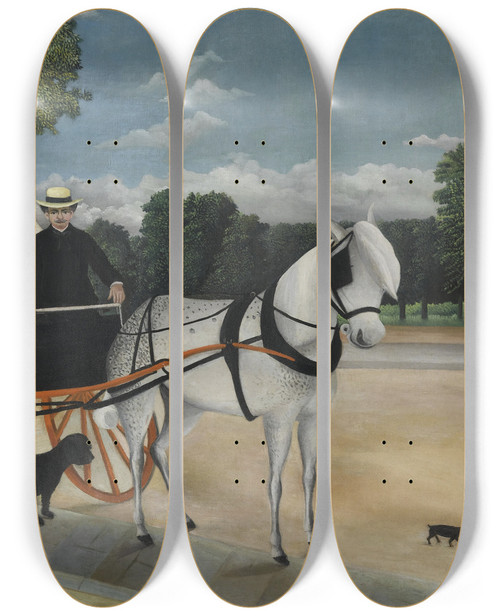 Triptych art skateboard deck of Henri Rousseau La Carriole Du Pre Junier by Henri Rousseau (1844-1910)