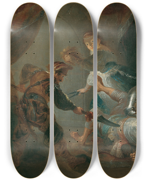 Triptych art skateboard deck of Franz Anton Maulbertsch Die Blendung Simsons by Franz Anton Maulbertsch (1724-1796)