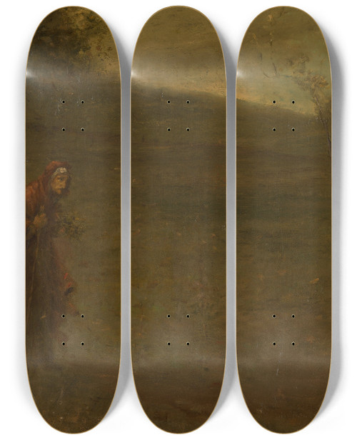 Triptych art skateboard deck of George Fuller The Gatherer Of Simples by George Fuller (1822-1884)