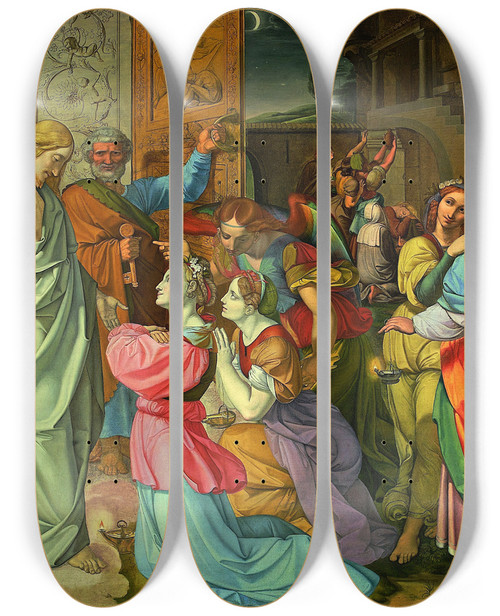 Triptych art skateboard deck of Peter Von Cornelius The Parable Of Wise And Foolish Virgins Unfinished by Peter Von Cornelius (1784-1867)