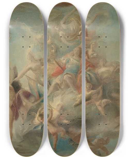 Triptych art skateboard deck of Carlo Carlone The Apotheosis Of A Hero by Carlo Carlone (1686-1775)