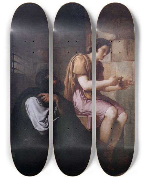 Triptych art skateboard deck of Francesco Hayez Joseph Interprets The Prisioners Dreams by Francesco Hayez (1791-1882)