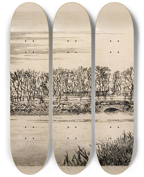 Triptych art skateboard deck of James Ensor The Bridge In The Wood At Ostend by James Ensor (1860-1949)