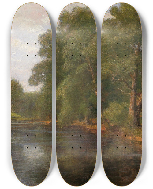 Triptych art skateboard deck of Hugo Darnaut Motiv Bei Plankenberg by Hugo Darnaut (1850-1937)