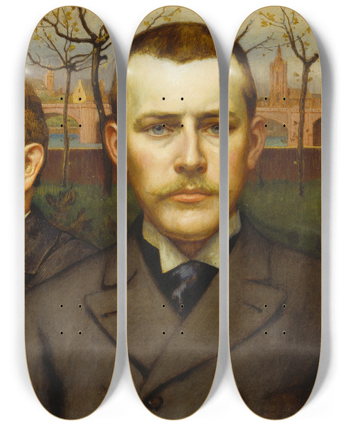 Triptych art skateboard deck of Carl Freiherr Von Pidoll Zu Quintenbach Double Portrait Of Heinrich Pallmann And Heinrich Weizsaecker by Carl Freiherr Von Pidoll Zu Quintenbach (1847-1901)