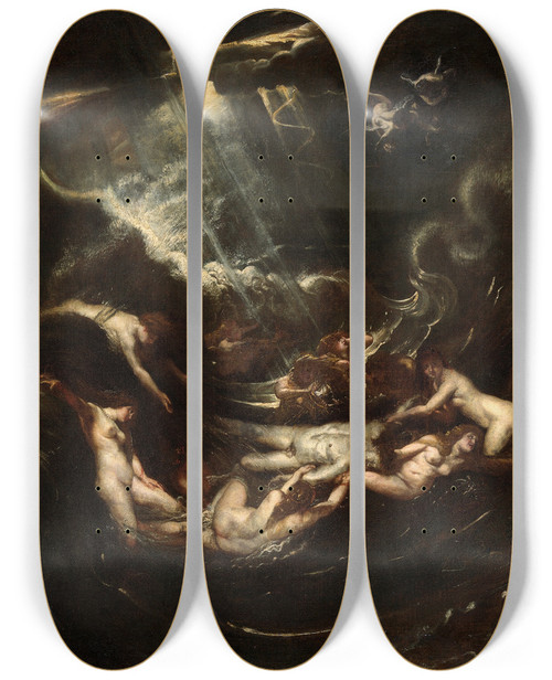 Triptych art skateboard deck of Peter Paul Rubens Hero Andleander by Peter Paul Rubens (1577-1640)