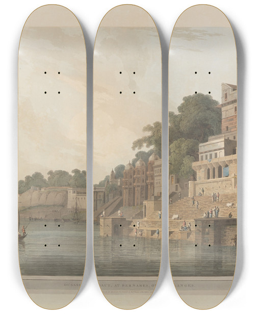 Triptych art skateboard deck of Thomas Daniell Oriental Scenery Pl16 by Thomas Daniell (1749-1840)
