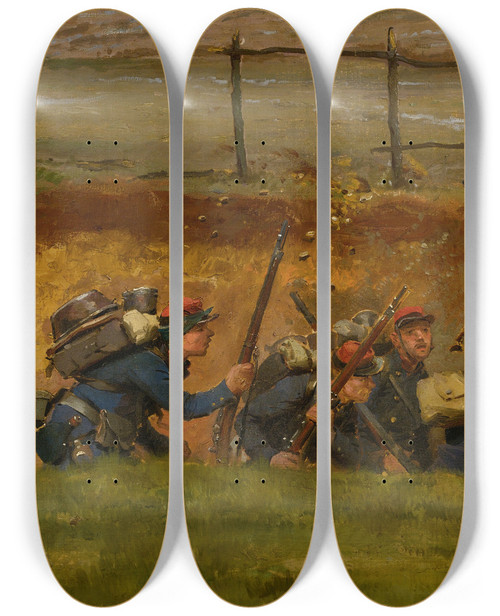 Triptych art skateboard deck of Jeanbaptiste Douard Detaille Dans Un Ravin Lignards_1 by Jean-Baptiste douard Detaille (1848-1912)