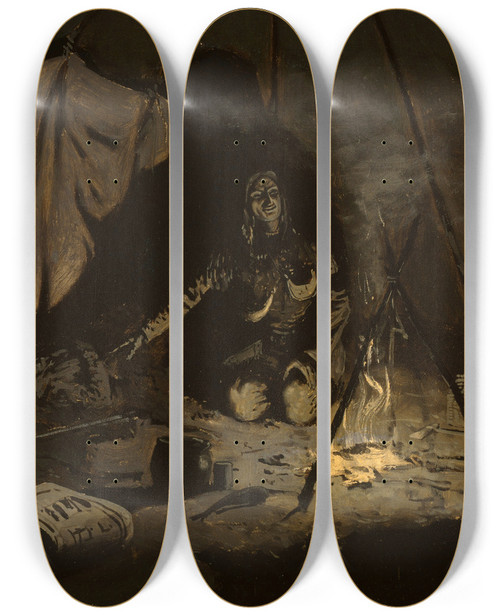 Triptych art skateboard deck of Frederic Remington The Dry Leaves Lasted Longer Than She by Frederic Remington (1861-1909)