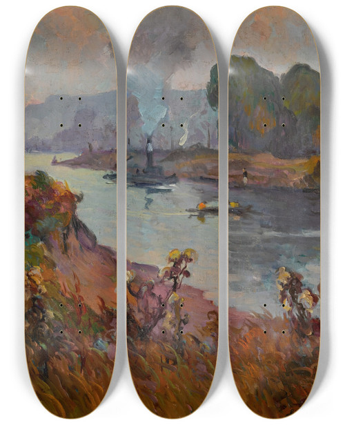 Triptych art skateboard deck of Robert Antoine Pinchon Bord Deseine by Robert Antoine Pinchon (1886-1943)