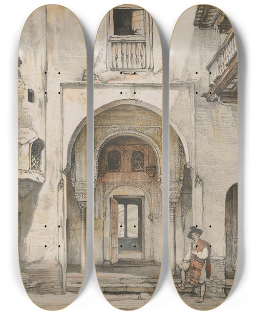 Triptych art skateboard deck of John Frederick Lewis Sketches And Drawings Of The Alhambra London by John Frederick Lewis (1805-1876)