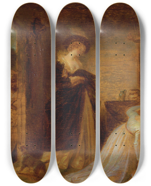 Triptych art skateboard deck of Robert Smirke The Seven Ages Of Man The Infant As You Like It Ii Vii by Robert Smirke (1752-1845)
