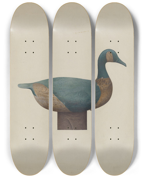 Triptych art skateboard deck of John Sullivan Decoy Duck by John Sullivan