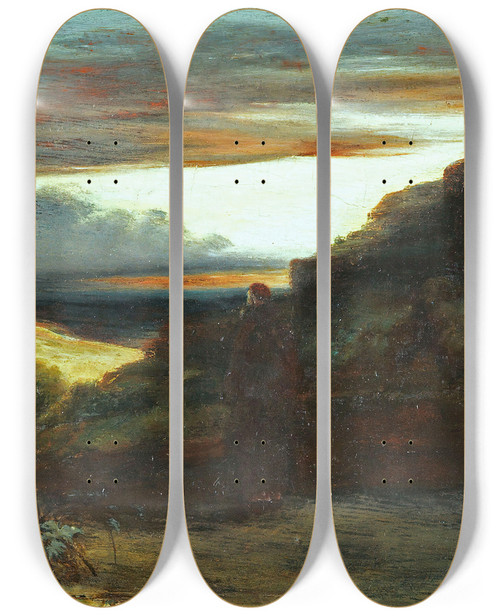 Triptych art skateboard deck of Carl Blechen Mnch Auf Der Terrasse by Carl Blechen (1798-1840)