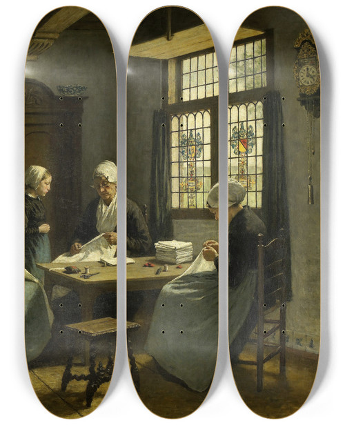 Triptych art skateboard deck of David Adolph Constant Artz In The Orphanage At Katwijkbinnen by David Adolph Constant Artz (1837-1890)