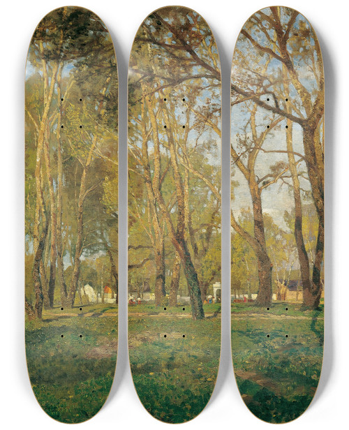 Triptych art skateboard deck of Tina Blau Krieau Im Prater by Tina Blau (1845-1916)