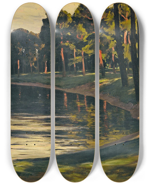 Triptych art skateboard deck of Walter Leistikow Grunewaldsee_2 by Walter Leistikow (1865-1908)