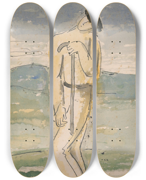 Triptych art skateboard deck of Mikul Galanda Unaven Ptnik by Mikulas Galanda (1895-1938)