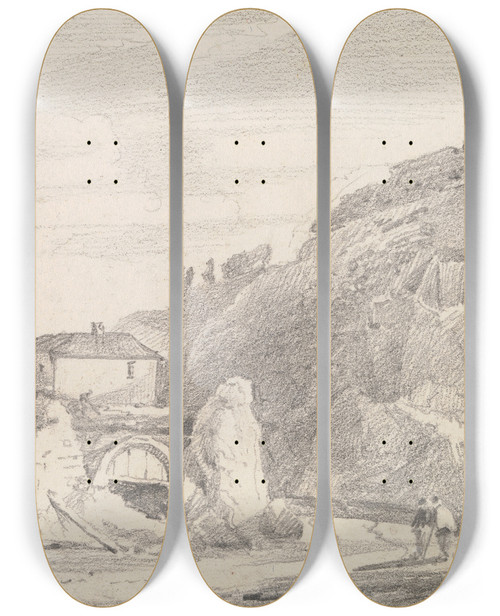 Triptych art skateboard deck of Thomas Hastings Part Of The West Cliff Hastings 8 October 1820 by Thomas Hastings (1778-1854)
