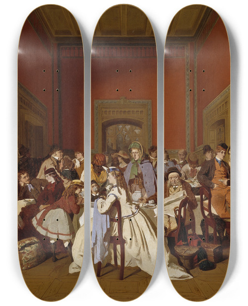 Triptych art skateboard deck of Carl Dunker Second Class Waitingroom by Carl d'Unker (1829-1866)