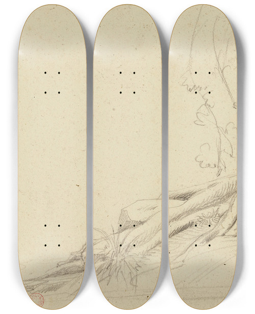 Triptych art skateboard deck of Jeanachille Benouville Racine by Jean-Achille Benouville (1815-1891)