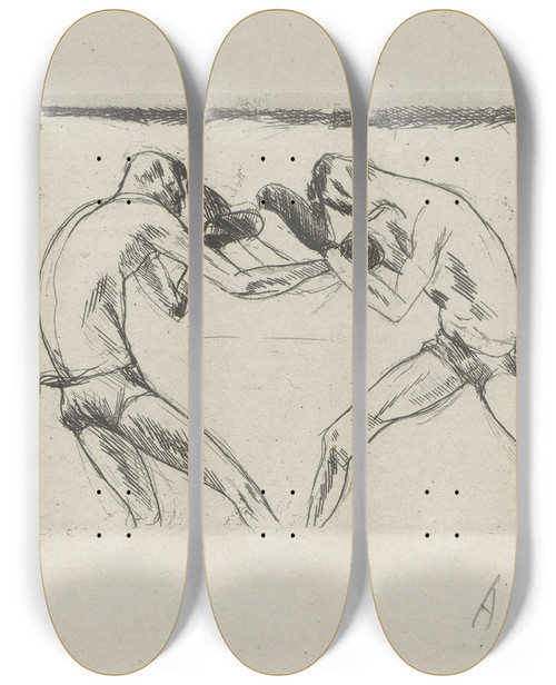 Triptych art skateboard deck of Andr Dunoyer De Segonzac Tableau De La Boxe Illustr De 29 Gravures Leauforte Pl 55 by Andre Dunoyer De Segonzac (1884-1974)