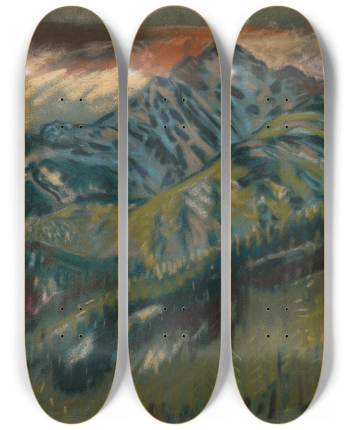 Triptych art skateboard deck of Arnold Peter Weiszkubnan The Rohe Mountains by Arnold Peter Weisz-Kubnan (1898-1944)