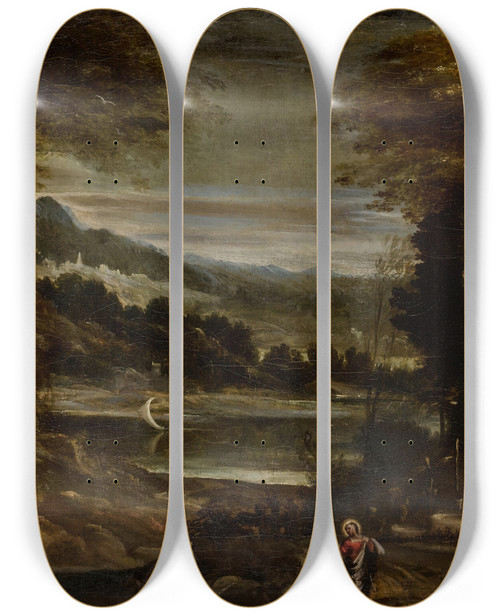 Triptych art skateboard deck of Annibale Carracci The Return From The Flight Into Egypt_2 by Annibale Carracci (1560-1609)