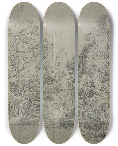 Triptych art skateboard deck of Jakob Maurer Forest Section 2 by Jakob Maurer (1826-1887)