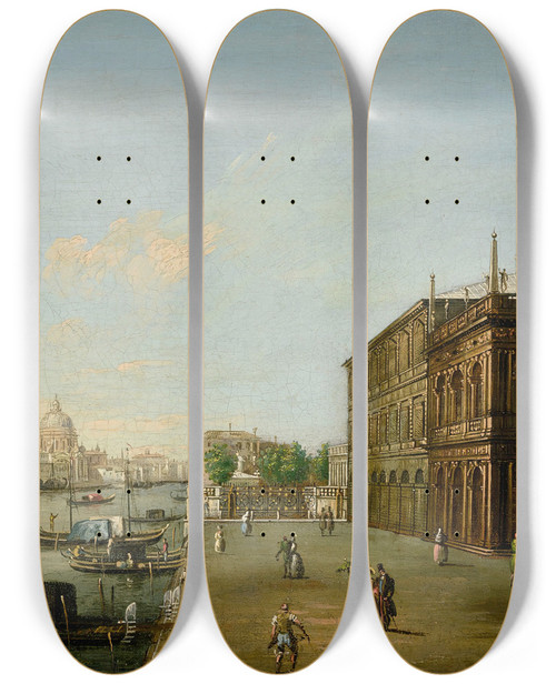 Triptych art skateboard deck of Giuseppe Borsato Venice A View Of The Molo With The Libreria by Giuseppe Borsato (1771-1849)