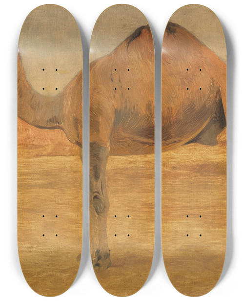 Triptych art skateboard deck of Wilhelm Kuhnert Dromedar by Wilhelm Kuhnert (1865-1926)