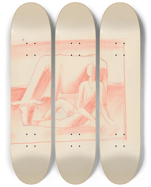Triptych art skateboard deck of Mikul Galanda Sketchbook_98 by Mikulas Galanda (1895-1938)