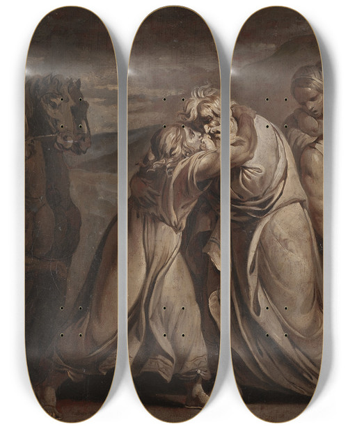 Triptych art skateboard deck of Jeanantoine Julien De Parme Joseph Meets His Father Jacob In The Desert by Jean-Antoine Julien de Parme