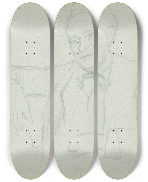 Triptych art skateboard deck of Peter Hansen Zylograf F Hendriksen by Peter Hansen (1868-1928)